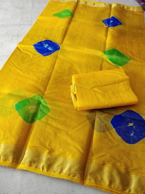 Kota Silk Zari Border Sarees With Hand Tie