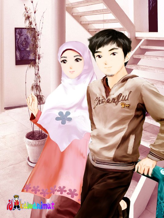 Gokil 17+ Gambar Kartun Pasangan Hijab