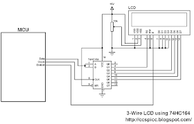 3-Wire LCD display circuit using 74HC164 shift register