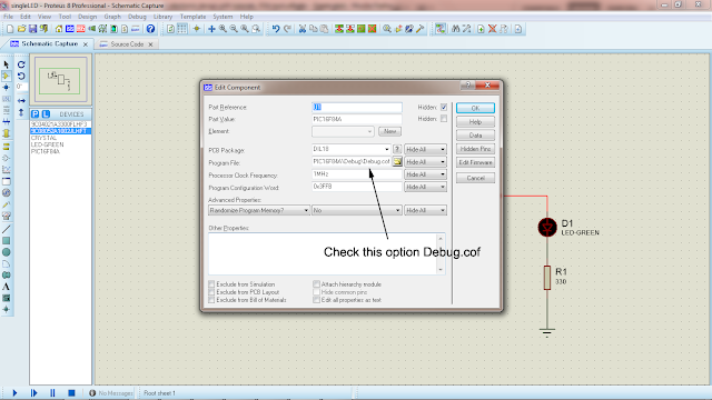 Microcontroller with single LED Project in Proteus