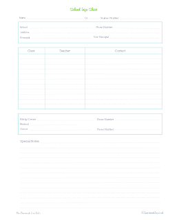 free printable, home management binder, class schedule, teacher list, school information