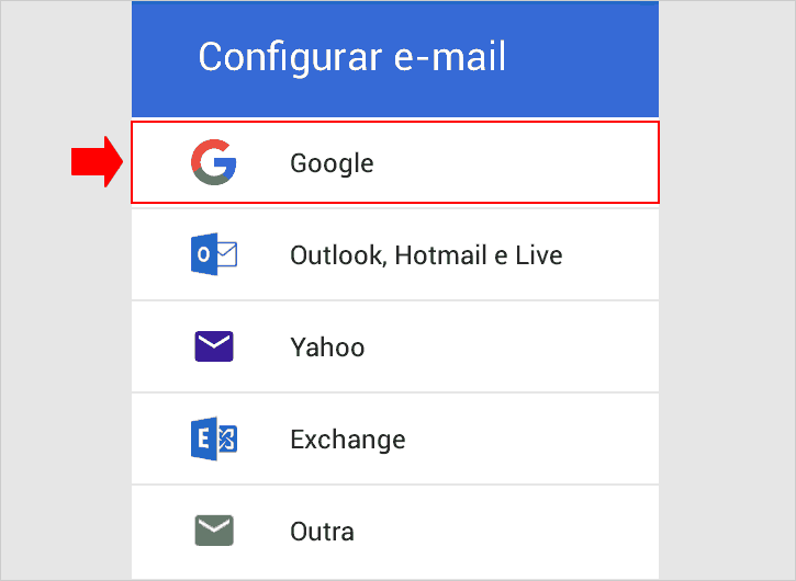 Selecionando conta Google para configurar no app