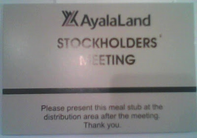 AyalaLand Stockholders Meeting 2010 Meal Stub