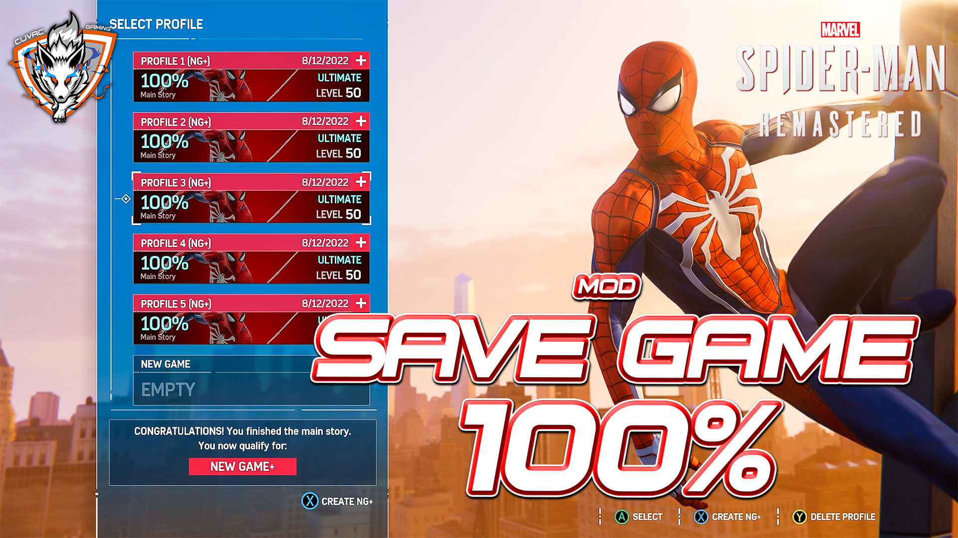 Save Game 100% Marvel’s Spider-Man Remastered