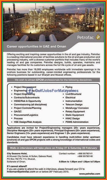 Job Opportunities for Oil & Gas Company UAE & Oman