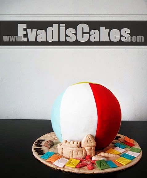 Full view picture of sculpture beach ball cake