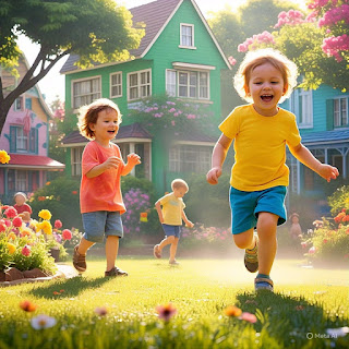 ilustrasi anak-anak sedang bermain di taman bersama dengan teman-temannya
