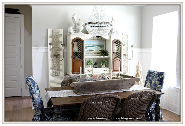 French Country Farmhouse Dining Room-Floral Slip Covers-Parson Chairs- From My Front Porch To Yours