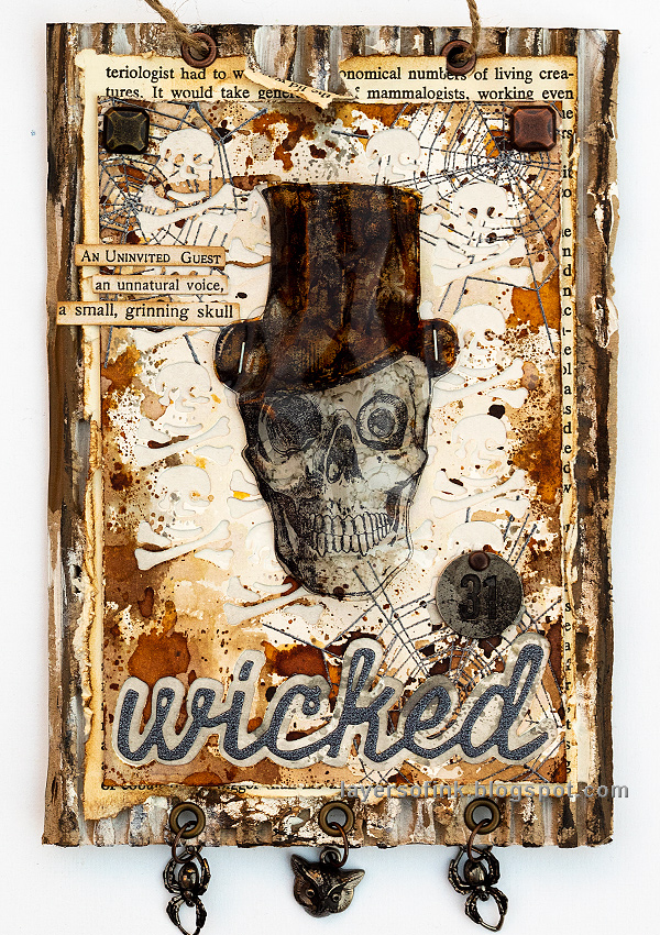 Layers of ink - Dimensional Stamped Skull Tutorial by Anna-Karin Evaldsson, with Tim Holtz stamps and Sizzix dies.