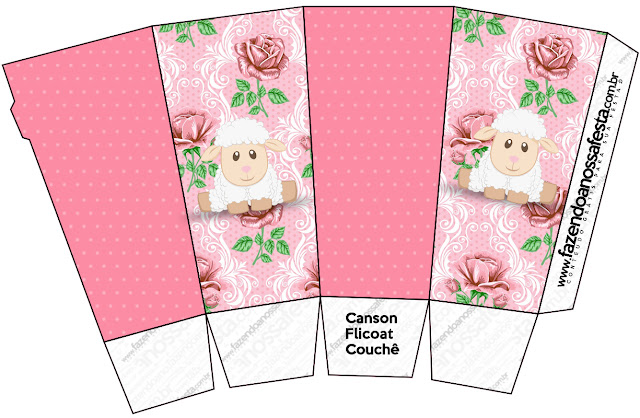 Ovejita en Shabby Chic de Rosas Rosadas: Cajas para Imprimir Gratis.