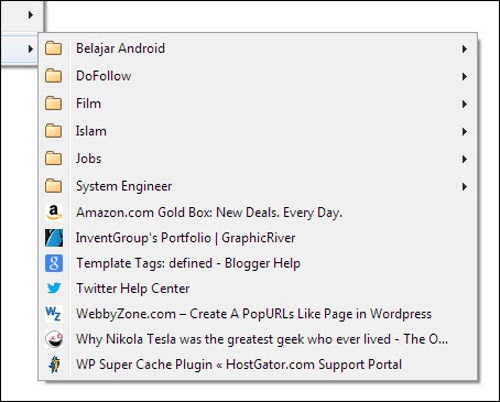 Tampilan folder bookmark setelah disortir menggunakan SuperSorter