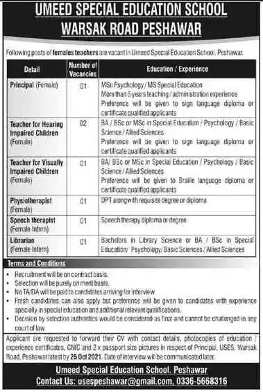Pakistan Umeed Special Education School Jobs in 2021