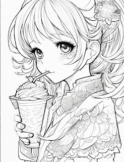 anime girl eat ice cream coloring page