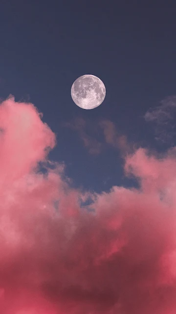 Full Moon, Clouds, Pink, Sky