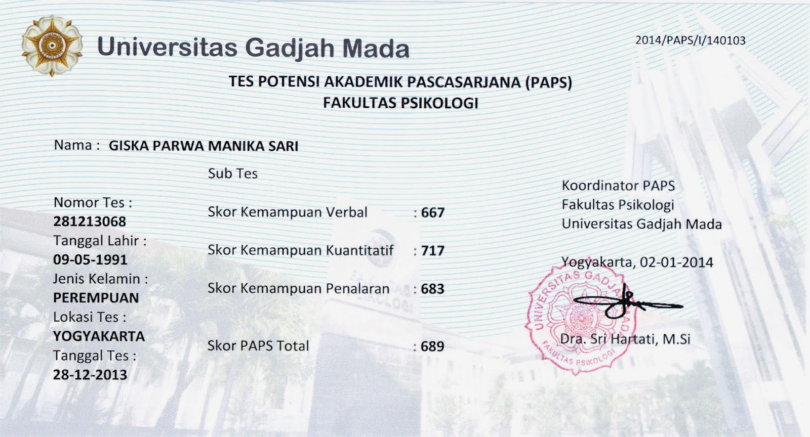 Little Forester: Test AcePT dan PAPs S2 (Pascasarjana UGM)