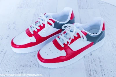 red, grey and white painted shoes