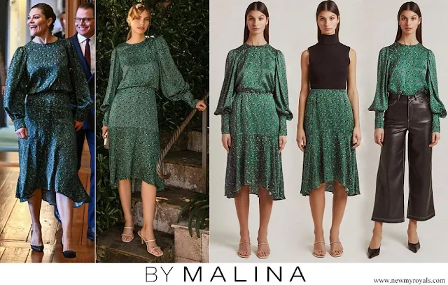 Crown Princess Victoria wore By Malina Rina balloon sleeve blouse and Bonnie skirt green