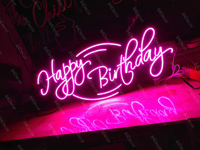 Mẫu Led Neon Happy Birthday màu hồng