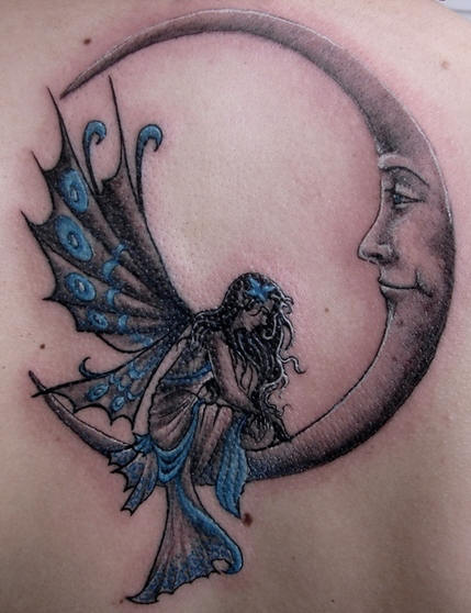 Fairy Angel Sitting on Moon Tattoo