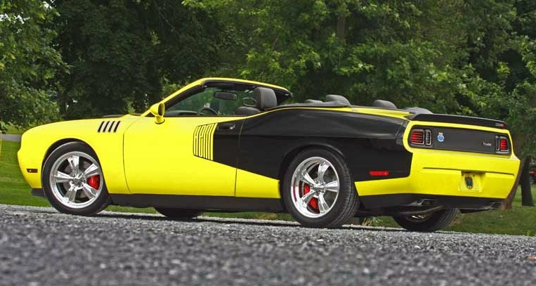 426 Hemi Cuda Convertible Yellow rear left view