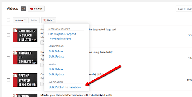 bulk publish to facebook tubebuddy