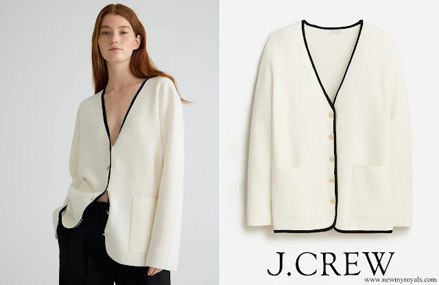 Meghan Markle wore J. Crew Giselle V-neck sweater blazer with contrast trim