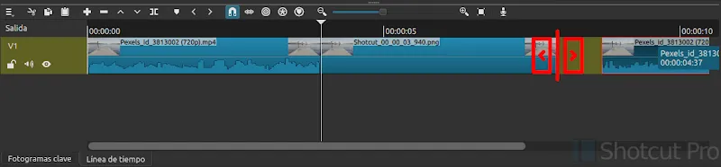 Cambia la duración del fotograma en la pista de la linea de tiempo de Shotcut