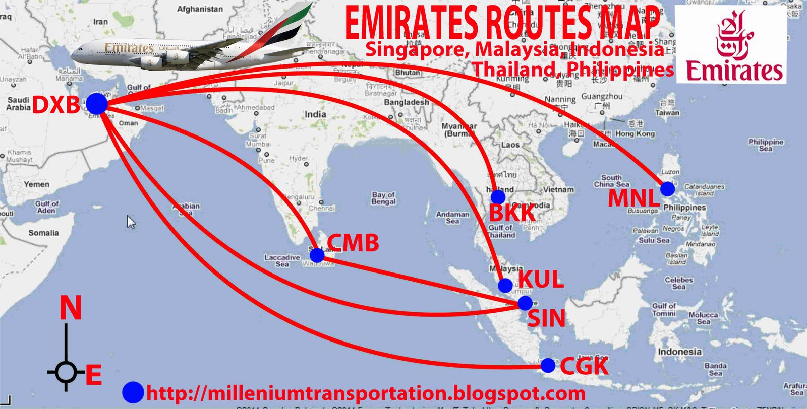 civil aviation: Emirates flight routes to southeast asia