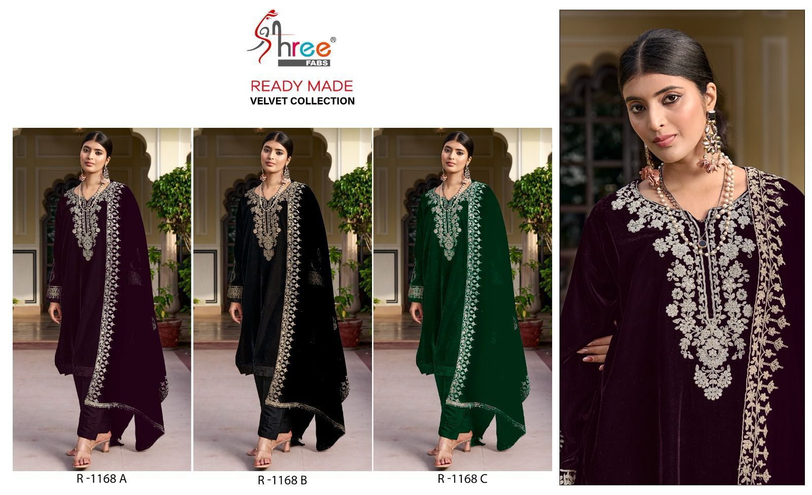 1168 Shree Fabs Embroidery Work Readymade Velvet Suits