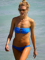 Martha Hunt nipples wear blue bikini candids in Miami