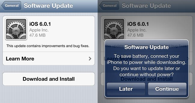Actualización iOS 6.0.1. desde iPhone
