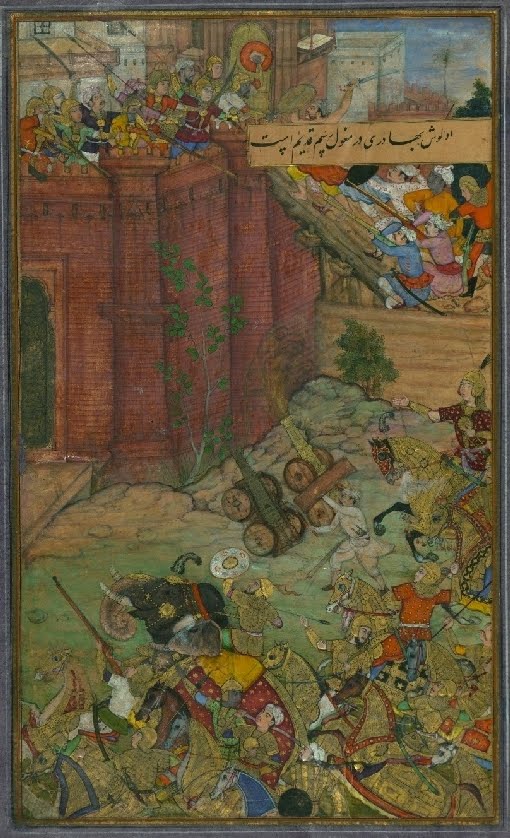 Indian mughal miniature of castle siege