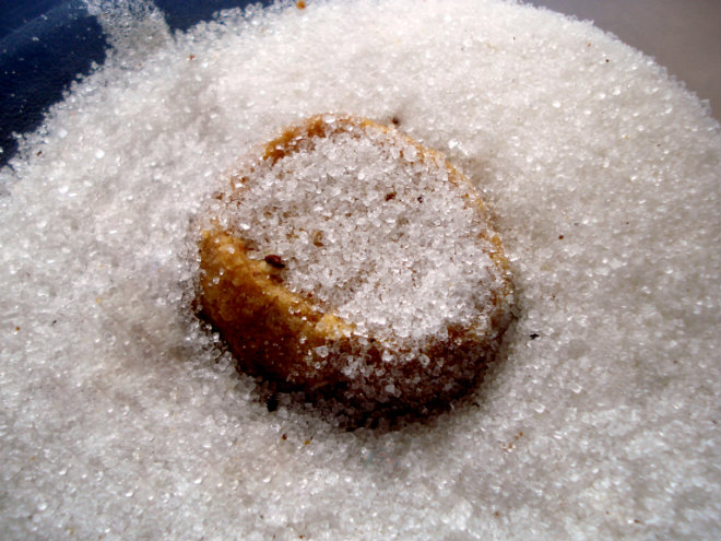 Dip tops of cookies in sugar