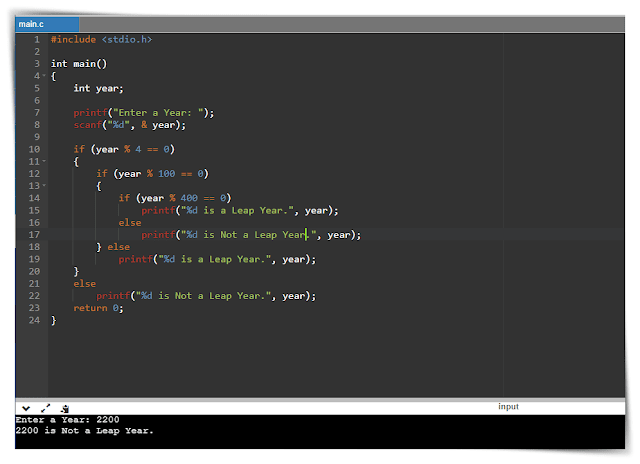 Output of Leap Year Program in C