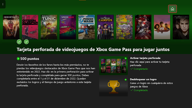 Tarjeta Perforada: Videojuegos de Xbox Game Pass para jugar juntos - 150 Puntos