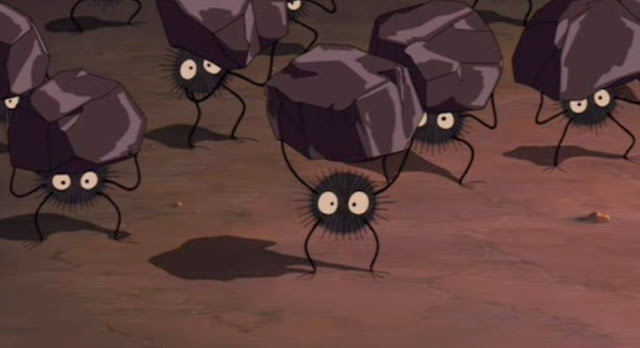 Susuwatari also appears in Spirited Away as they work in the bathhouse.