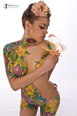 Flower Body Painting Art, Sexy Female Body Paint Art