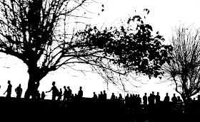 Silhouette of trees and people
