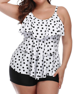 Plus size polka dot ruffle tankini swimsuits