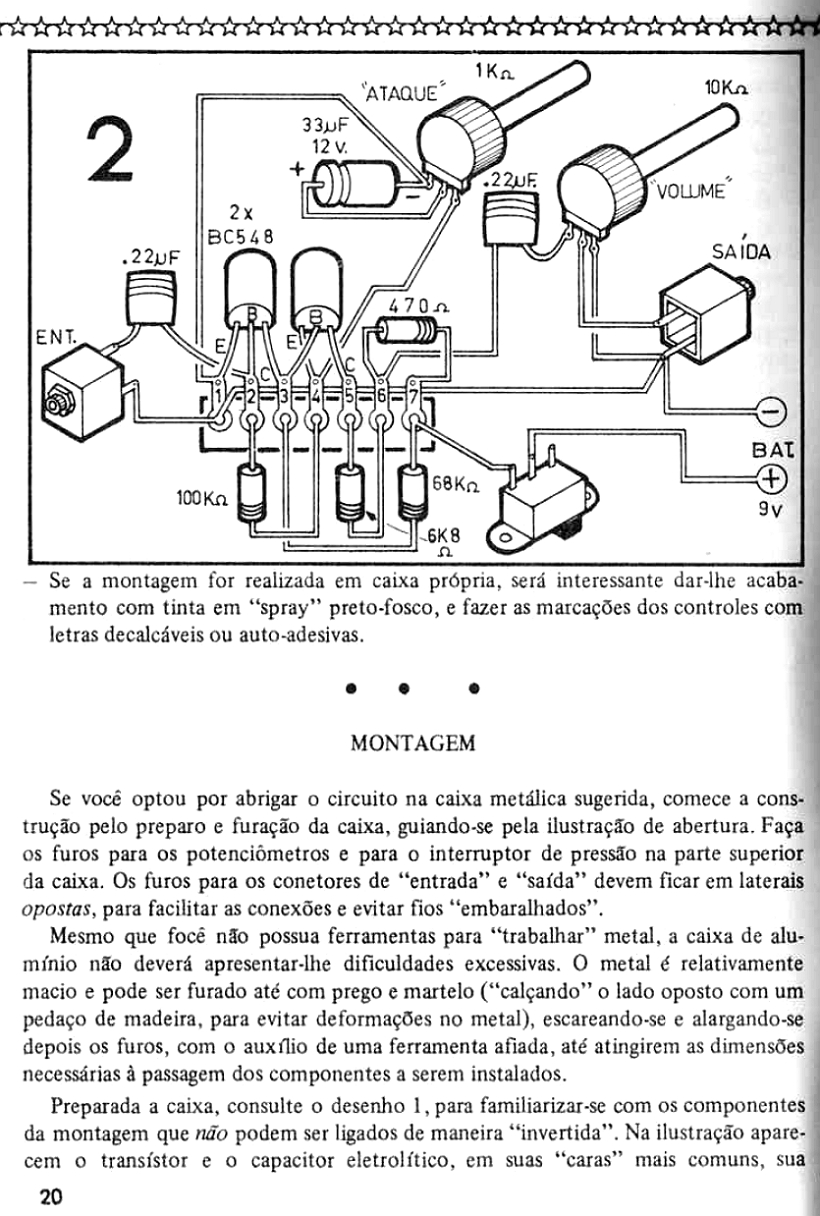 DIVIRTA-SE COM A ELETRÔNICA Vol.16 julho-Vol.17 agosto-1982 DISTORCEDOR & VIBRATO  p/ GUITARRA