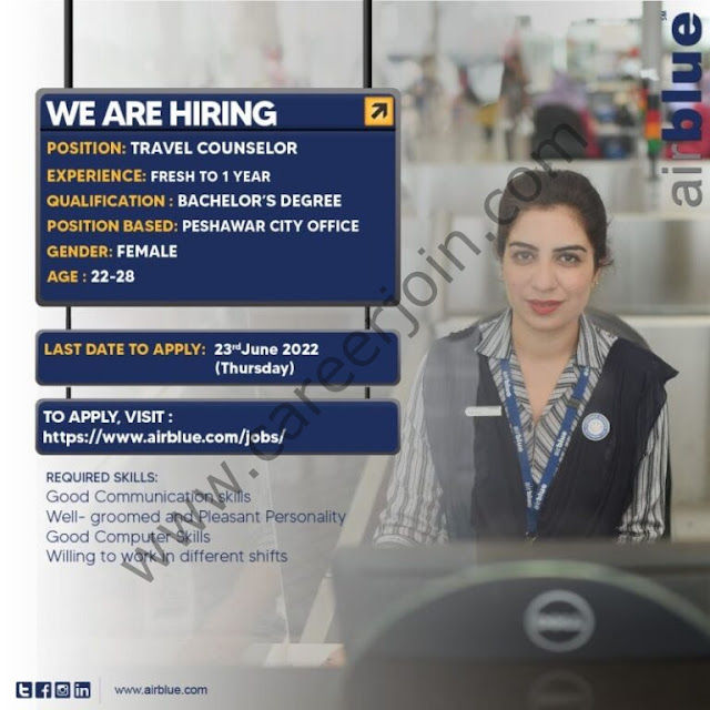 AirBlue Jobs Travel Counselor
