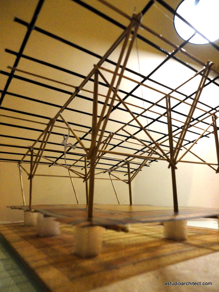 A: Prototype bangunan bambu untuk bangunan pengungsi 