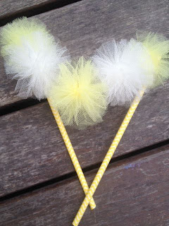  Pom Pom Princess, Yellow and Ivory, Tulle, Pom Pom, Cake Garland