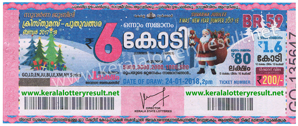 Next BUMPER X'mas New Year 2017-2018 Lottery BR 59 Result 