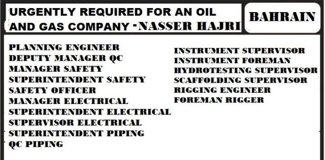 NSH Bahrain vacancy 2022 - Oil & Gas Company