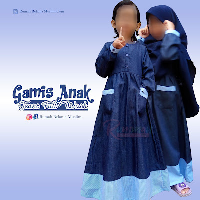 Gamis Anak Bahan Jeans Full Wash Navy