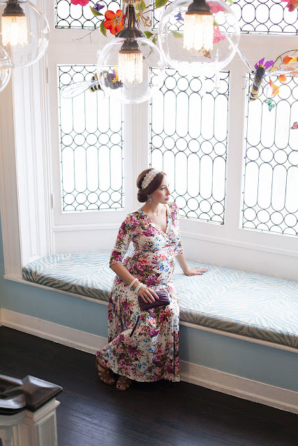 Fashion and Travel Blogger Amy West features this Floral Maternity Maxi from Pink Blush Maternity on her latest outfit post. 