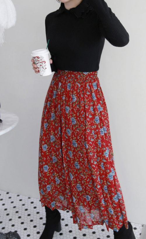 Long Floral Print Skirt