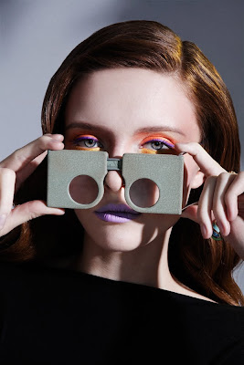 3d glasses, woman wearing 3d glasses, pastel purple lip, hi tech beauty, beauty photographer nyc