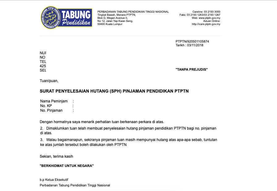 Contoh Surat Pengesahan Penerimaan Bayar